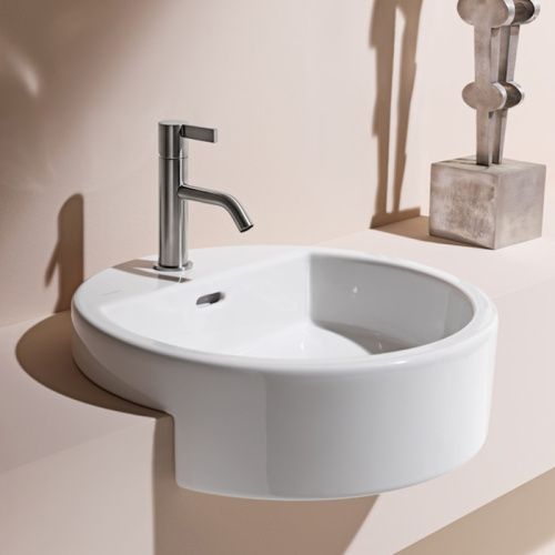 Раковина керамическая Laufen Living City 8.1343.1.000.104.1 с черной точкой 50 см встраиваемая цвет белый 1 отверстие под смеситель